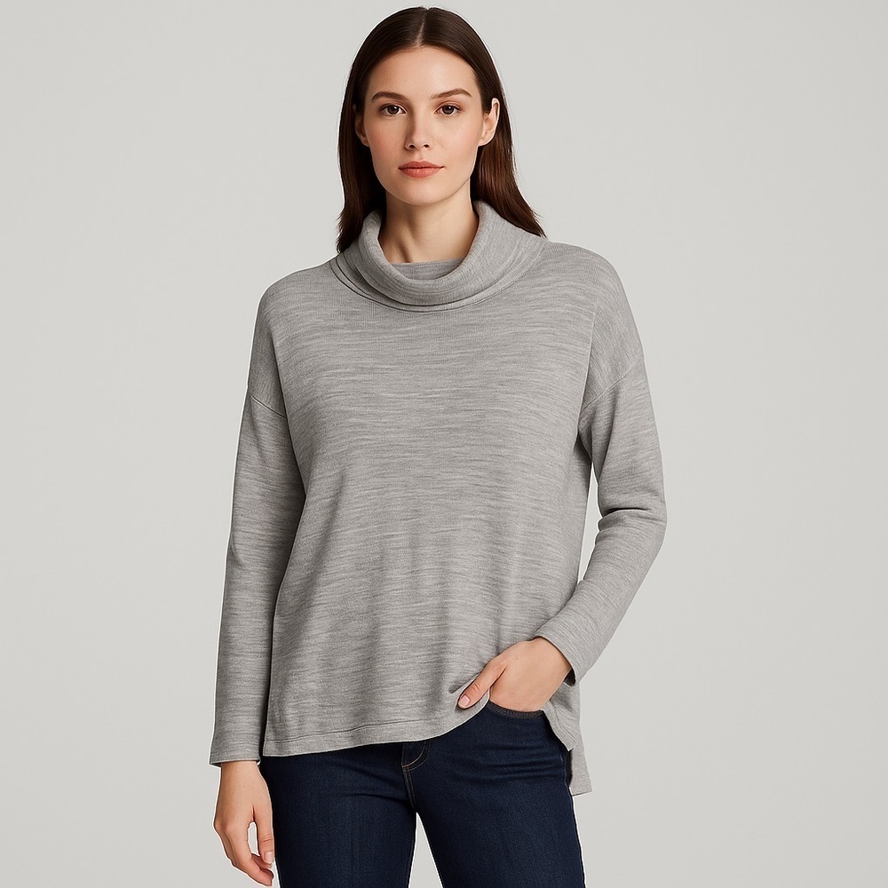 Eileen Fisher 100% Merino Wool Funnel Neck Sweater Size XS